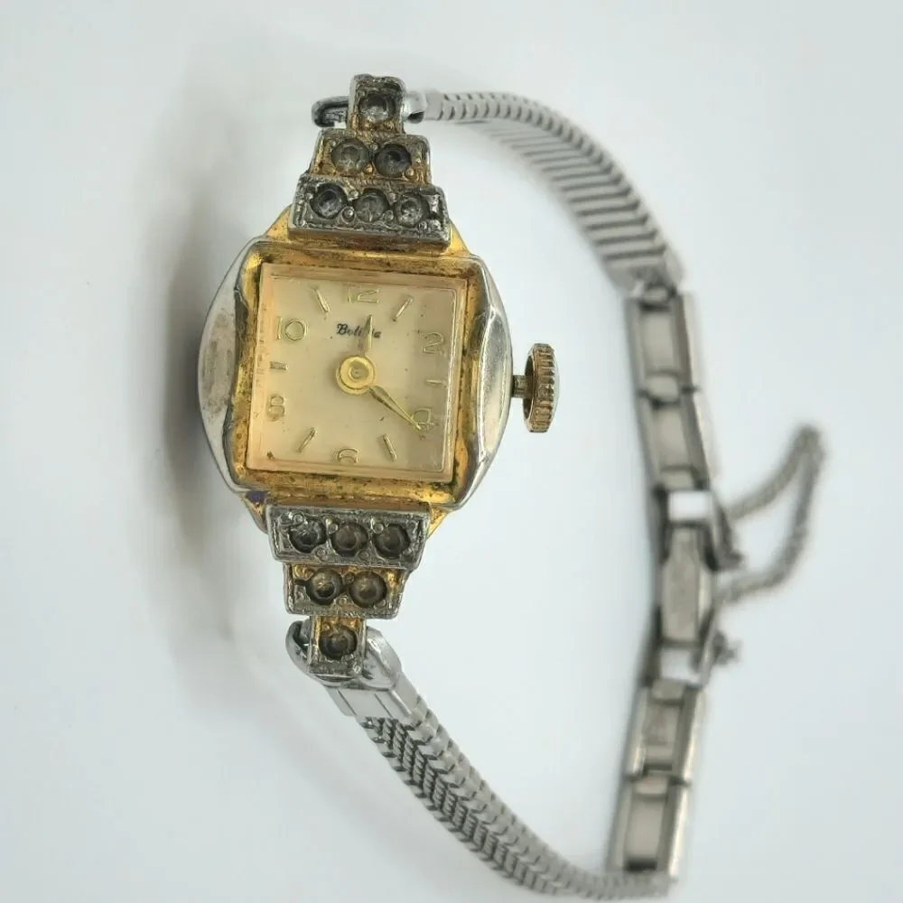 Vintage Bolivia gold silver rhinestone watch